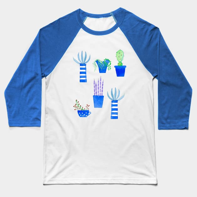 Cacti and Succulents Watercolor Baseball T-Shirt by NicSquirrell